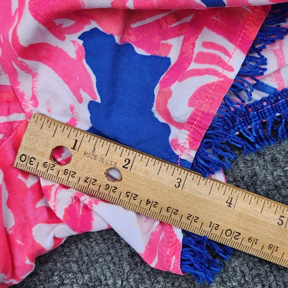 Lilly‎ Pulitzer XS Pink Blue Floral Rayon Shorts Fringe Tassel Trim Callahan